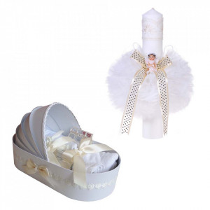 Trusou botez in landou si lumanare cu ingeras, decor ivoire Denikos® 113