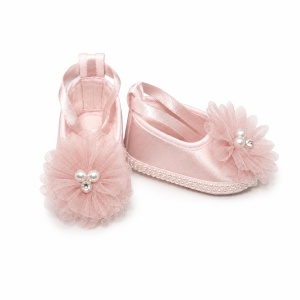 Botosei eleganti roz pudra pentru botez fetita cu floare din tull si strasuri, masura unica, Denikos® H053 - Img 2