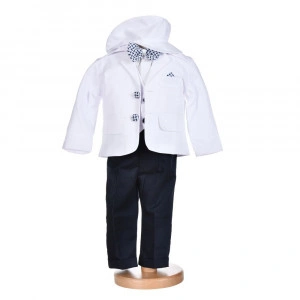 Costum botez baiat, alb cu bleumarin, 5 piese, Denikos® H005