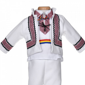 Costum national pentru baietel, 5 piese, broderie rosie, Denikos® 1019 - Img 4
