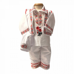 Costum traditional botez baietel, Rosu, Denikos® 673