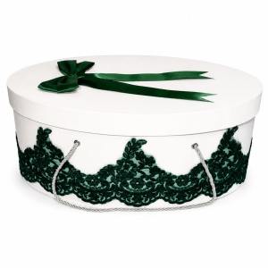 Cutie trusou botez dantela verde eleganta si o fundita asortata, Denikos® CT001