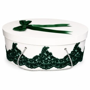 Cutie trusou botez dantela verde eleganta si o fundita asortata, Denikos® CT001