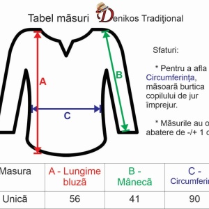 Ie nationala fetita, alba, broderie rosie, discreta, marime unica, 7-10 Ani, Denikos®TD225 - Img 3