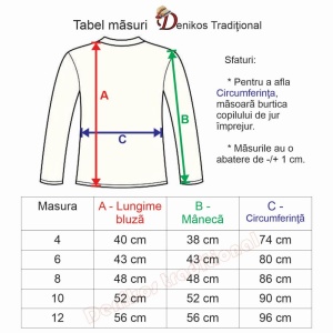 Ie traditionala baieti, alba, broderie motive nationale albastre, Denikos®TD204 - Img 3
