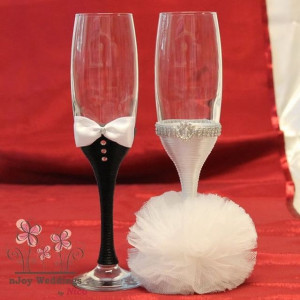 Pahare nunta decorate mire si mireasa P12F