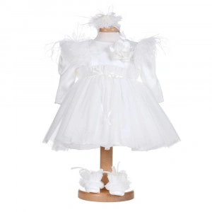 Rochie botez fata, culoare alb diafan, 3 piese, Denikos® H026