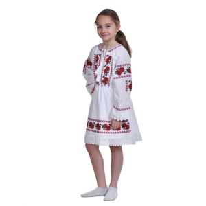 Rochie nationala fata, alba, broderie florala traditionala, 3-10 Ani, Denikos®TD232 - Img 2