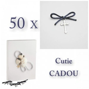 Set 50 cruciulite botez cu snur si cutie cadou decor alb tema marina CC-017 - Img 2