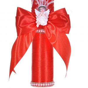 Set botez cu lumanare decor dantela, margelute si ingeras si trusou botez asortat, Rosu, Denikos® C9317 - Img 4