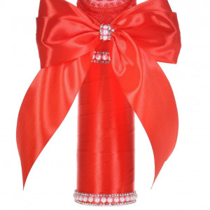 Set botez elegant, lumanare margelute si si trusou botez in landou, decor dantela rosie ingusta, Denikos® C9307 - Img 2