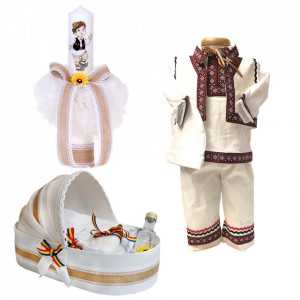 Set botez popular baietel, trusou botez landou, lumanare si costum national baiat, Denikos® 966
