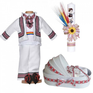 Set botez popular baietel, trusou botez landou, lumanare si costum national, Denikos® C9271