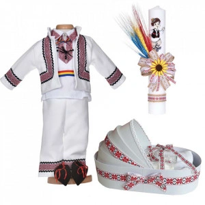 Set botez popular baietel, trusou botez landou, lumanare si costum national, Denikos® C9271