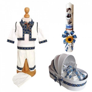 Set hainute botez, trusou si lumanare personalizata, decor traditional, Denikos® C9000
