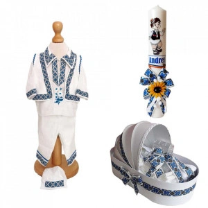 Set hainute botez, trusou si lumanare personalizata, decor traditional, Denikos® C9003
