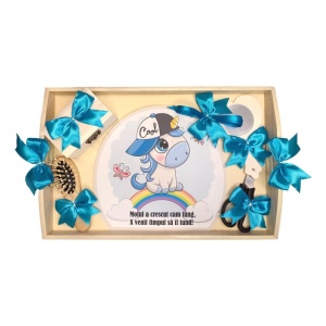 Set tava mot tema Unicorn, baietel 1 an, fundite turcoaz, Denikos® TV057