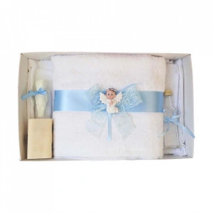 Set trusou botez, cutie trusou si lumanare, Ingeras, dantela bleu, Denikos® 472 - Img 4
