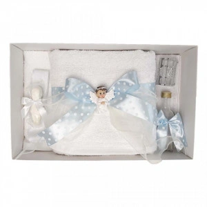 Set trusou botez, cutie trusou si lumanare, Ingeras, fundita bleu, Denikos® 12 - Img 3