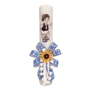 Set trusou botez in landou decorat traditional, set prima baita dupa botez cu nasii, lumanare cu motive populare romanesti, albastru traditional, Denikos NK155 - Img 2