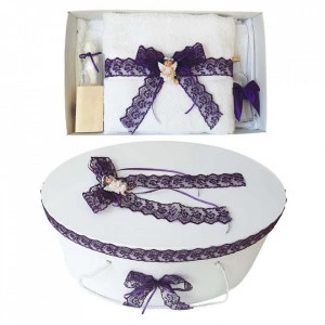 Set trusou botez si cutie trusou, Ingeras, dantela mov, Denikos® 451