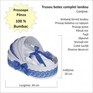 Trusou botez complet, in landou, decor dantela albastra Denikos® 827 - Img 2