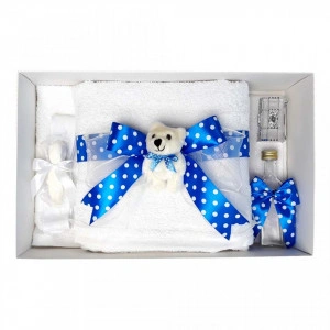 Trusou botez fundita albastra cu buline, cu ursulet Denikos® 39