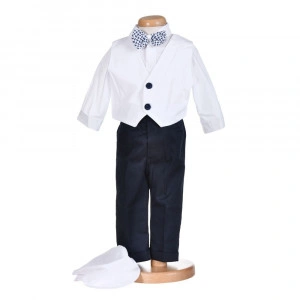 Costum botez baiat, alb cu bleumarin, 5 piese, Denikos® H005 - Img 2