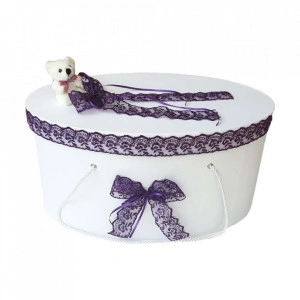 Cutie trusou botez dantela mov si ursulet, Denikos® 398
