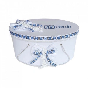 Cutie trusou botez personalizata, decor traditional albastru, Denikos® 231