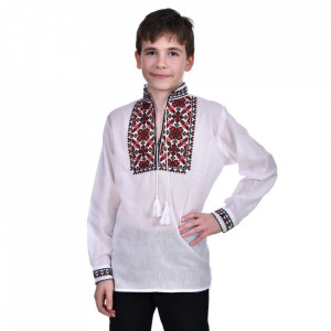 Ie nationala baietel, alba, broderie rosie, 1 - 16 ani, DNK0178