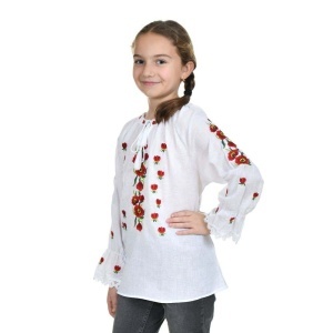 Ie populara fete, alba, broderie cu motive florale, traditionale romanesti, Denikos®TD244 - Img 2