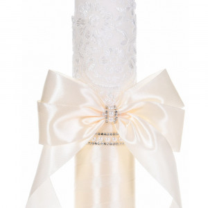 Lumanare botez decor crem/ivoire elegant, dantela, margelute si fundita asortata, Denikos® C1196 - Img 3