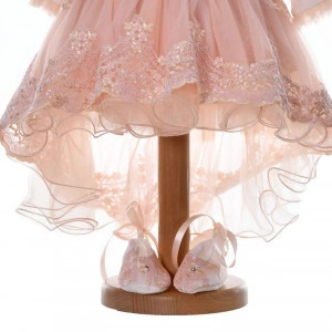 Rochita botez fetite, cu trena, culoare somon elegant, 3 piese, Denikos® H042 - Img 4
