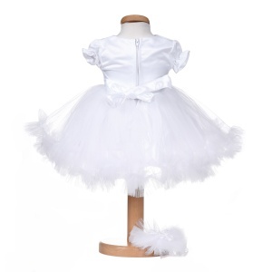 Rochita botez maneca scurta pentru fetita, alba, cu dantela, tulle si bentita - tinuta eleganta pentru botez Denikos® H051 - Img 2
