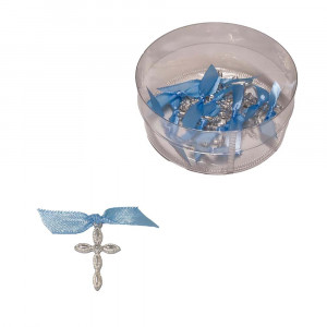 Set 25 cruciulite botez fundita bleu si cutie cadou Denikos® CB-03