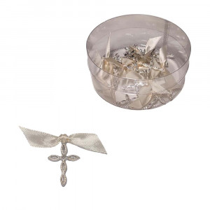 Set 25 cruciulite botez fundita crem / ivoire si cutie cadou Denikos® CB-05