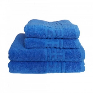 Set 4 prosoape groase si pufoase, bumbac, model grecesc, Albastru, Denikos® 242 - Img 2