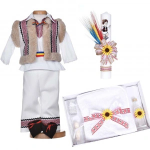 Set botez traditional baiat, trusou botez national, lumanare si costum popular, Denikos® C9297