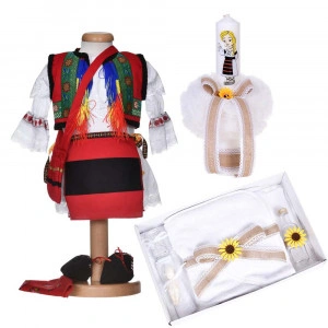 Set botez traditional fetita, rochita botez populara, trusou botez si lumanare, decor national, Denikos® C9287