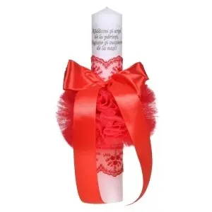 Set prima baita dupa botez, trusou complet in landou decorat cu dantela pentru botez si lumanare personalizata cu mesaj, culoare rosu, Denikos NK147 - Img 3