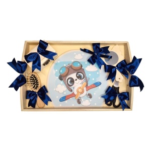 Set tava mot panda aviator, baietel 1 an, fundite bleumarin Denikos® TV003