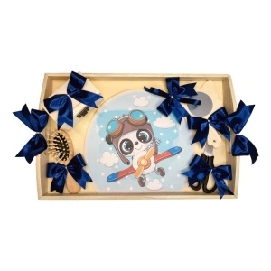 Set tava mot panda aviator, baietel 1 an, fundite bleumarin Denikos® TV003
