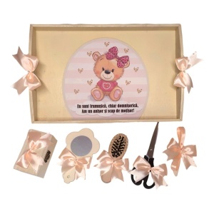 Set tava mot ruperea turtei tema Ursulet, fetita, funda Somon, Denikos® TV082 - Img 2