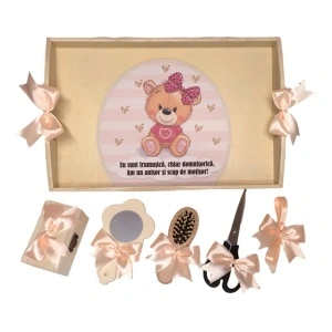 Set tava mot ruperea turtei tema Ursulet, fetita, funda Somon, Denikos® TV082 - Img 2