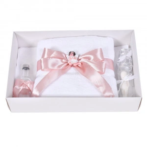 Trusou botez fete, funda roz pudra eleganta si ingeras, Denikos® C9326