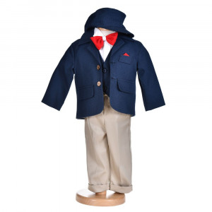 Costum botez baietel, bleumarin inimos, model discret, 5 piese, Denikos® H001