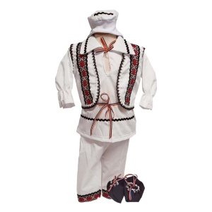 Costum botez traditional pentru baiat, alb, decor negru, rosu, 5 piese, Denikos®PTB05 - Img 2