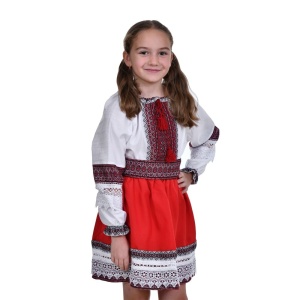 Costum traditional pentru fetite, 3 piese, copii 1 - 14 ani, alb - rosu, Denikos® 1030 - Img 7