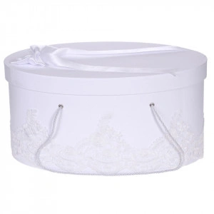 Cutie trusou botez dantela alba, eleganta si o fundita asortata, Denikos® 818